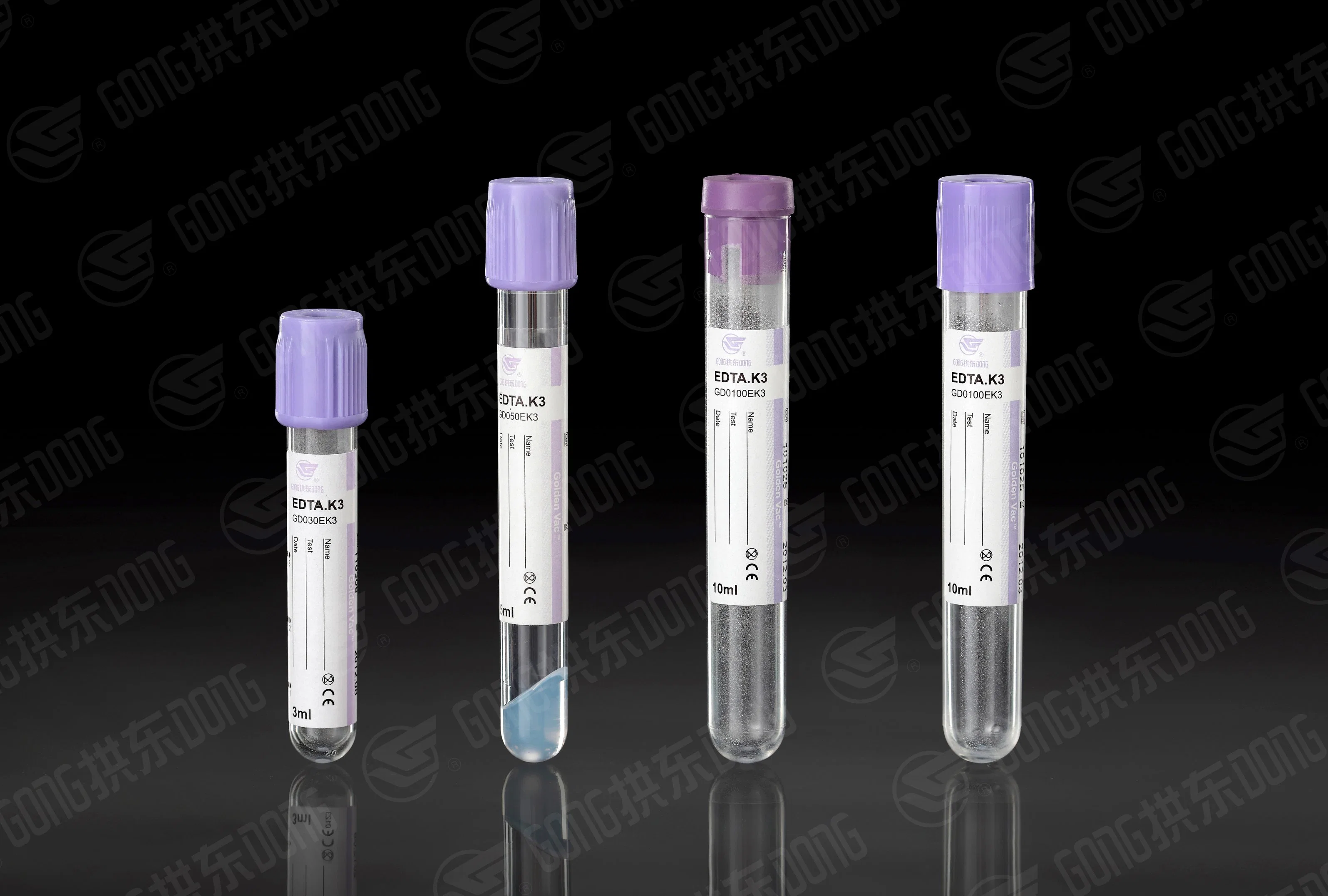 Tube de collecte de sang sous vide à bouchon violet jetable médical en verre pour animaux de compagnie avec EDTA K2 K3.