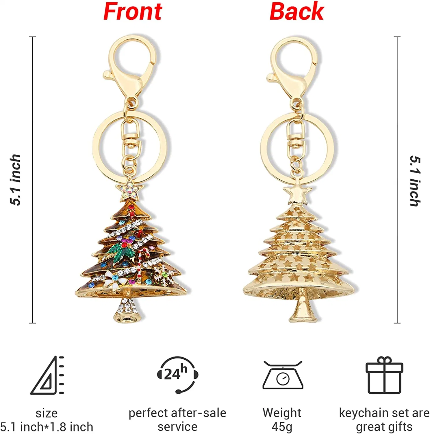 Christmas Tree Lash Spoolies Promotion Gift Hot Sale Wholesale/Supplier 3D Metal Gold Plated Glitter Diamond Metal Keychain