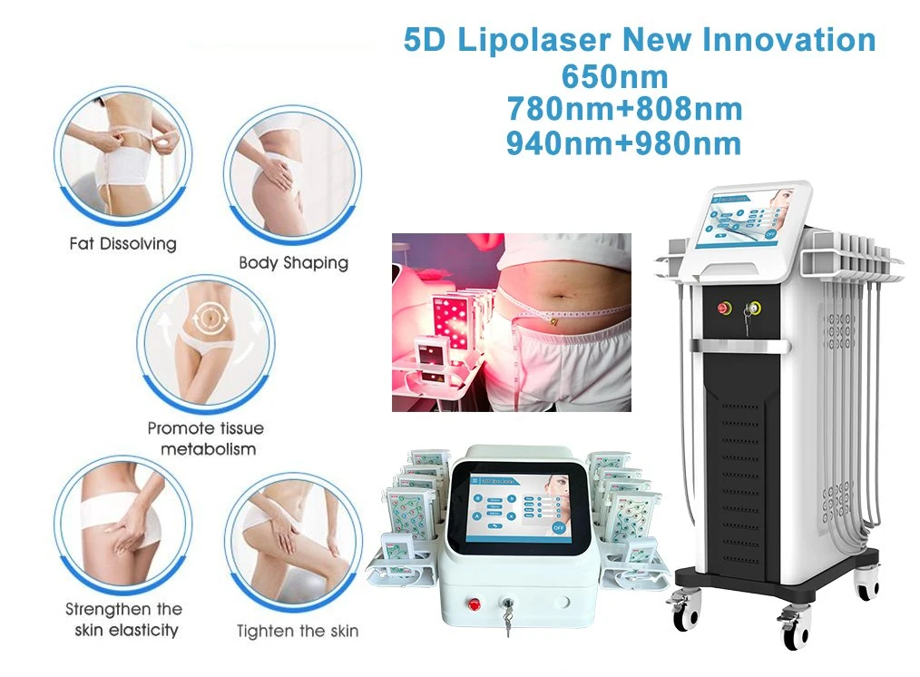 5D Lipo Laser Slimming Machine Extracción de celulitis con Mitsubishi Laser Lámparas