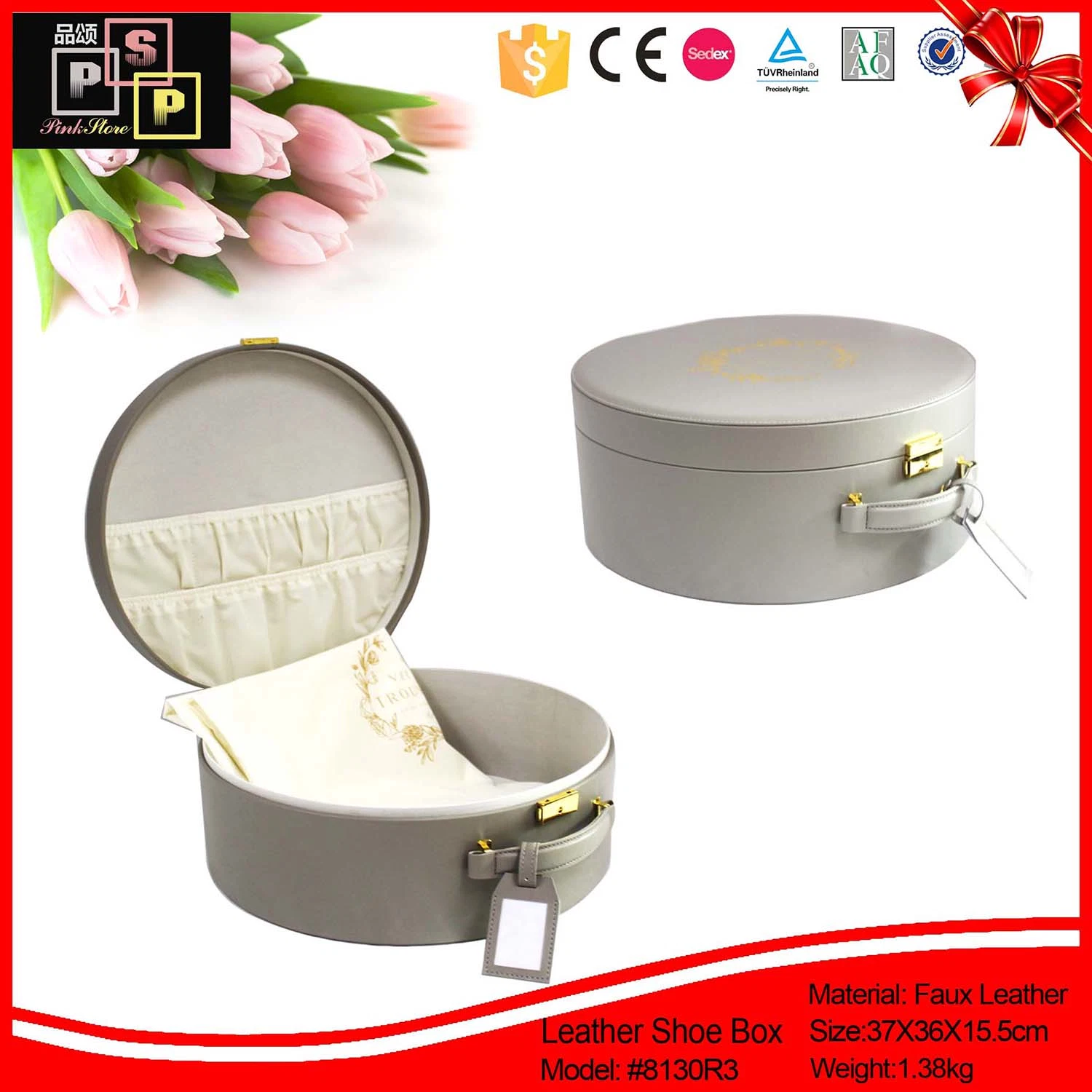 High-End New Styles PU Leather Packaging Round Shape Storage Shoe Boxes