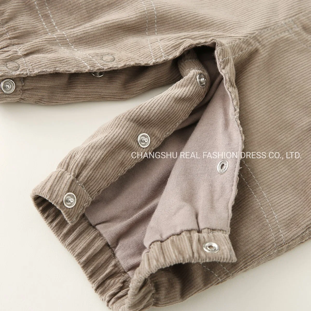 Boy Baby Coffee Woven Corduroy Suspender Pant Clothes with Embroidery and Metal Ring