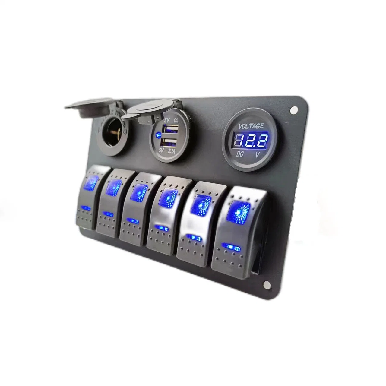 Vehicle Universal 6 Gang Switch Aluminum Plastic Panel with Voltmeter USB Socket Car RV Switch Panel