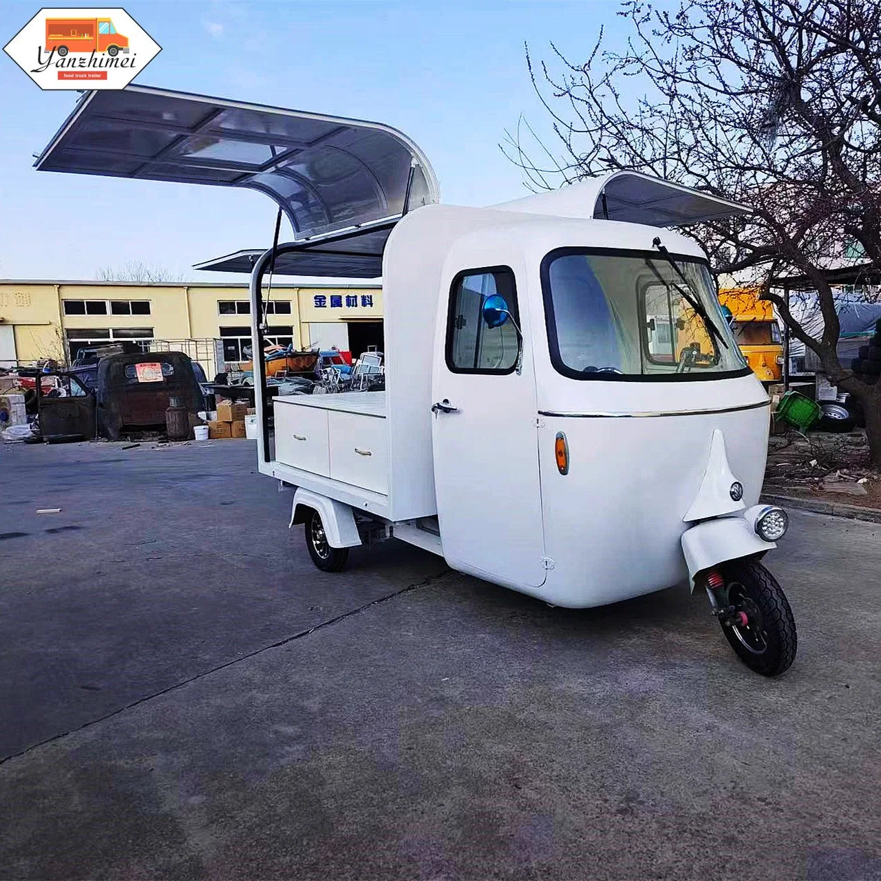 Tricycles électriques Camions de nourriture Chariot à bière Vélo Voiture de fête de mariage à trois roues Voiture de vente de champagne