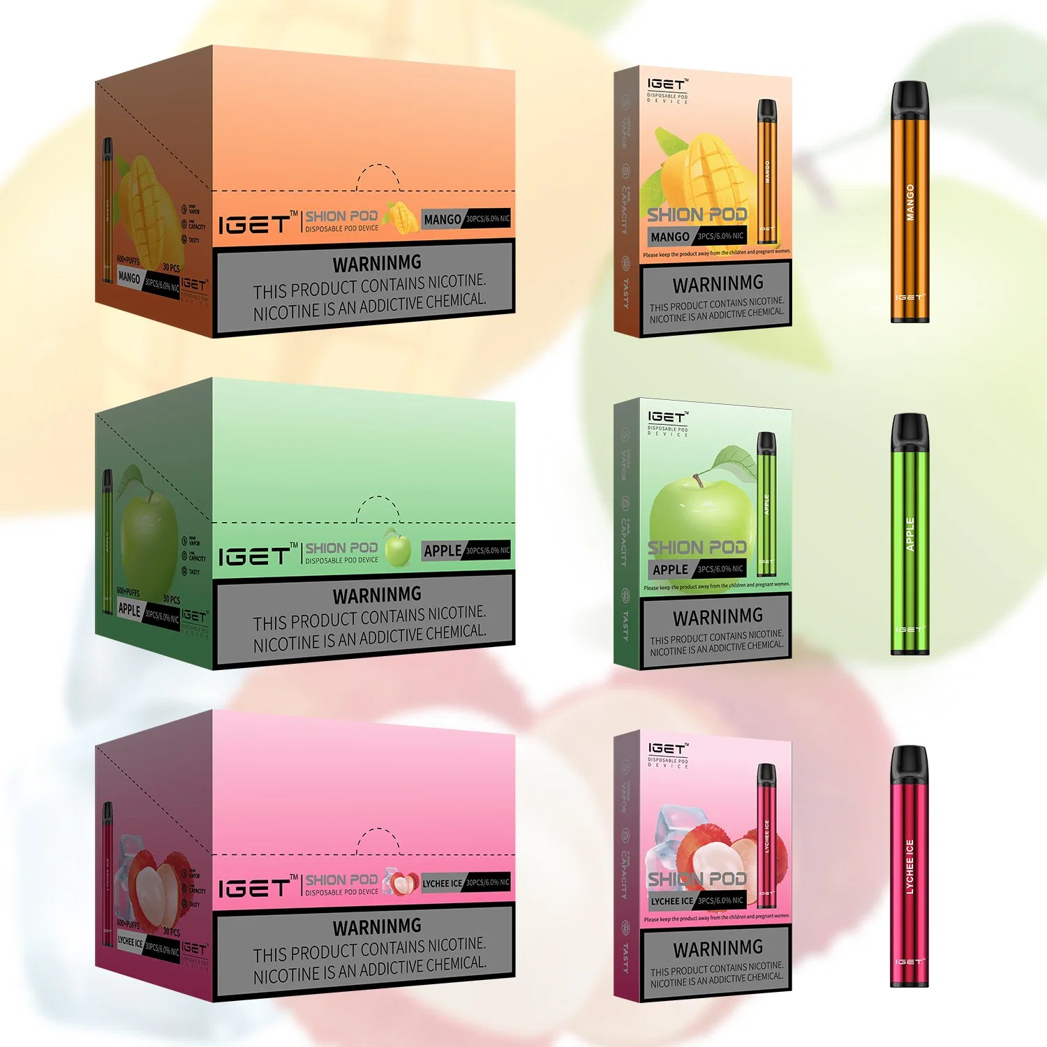 Iget Wholesale/Supplier Hot Selling E Cigeratte Iget Shion 600puff Disposable Vaporizer