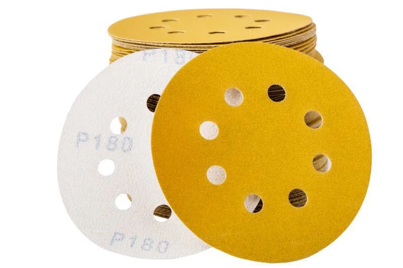 Amarillo 8 taladros 5pulgadas 125mm de grueso mojado Discos de lijado de las pastillas para la resina epoxy madera hoja de papel