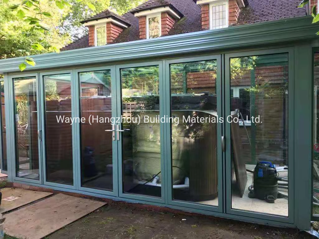 Grüne Farbe Aluminium Aluminium Glas Haus Solarium für SPA Home Gym Gartenhaus Blumenhaus mit thermischen Bruch Aluminium Falten Tür mit Garantie