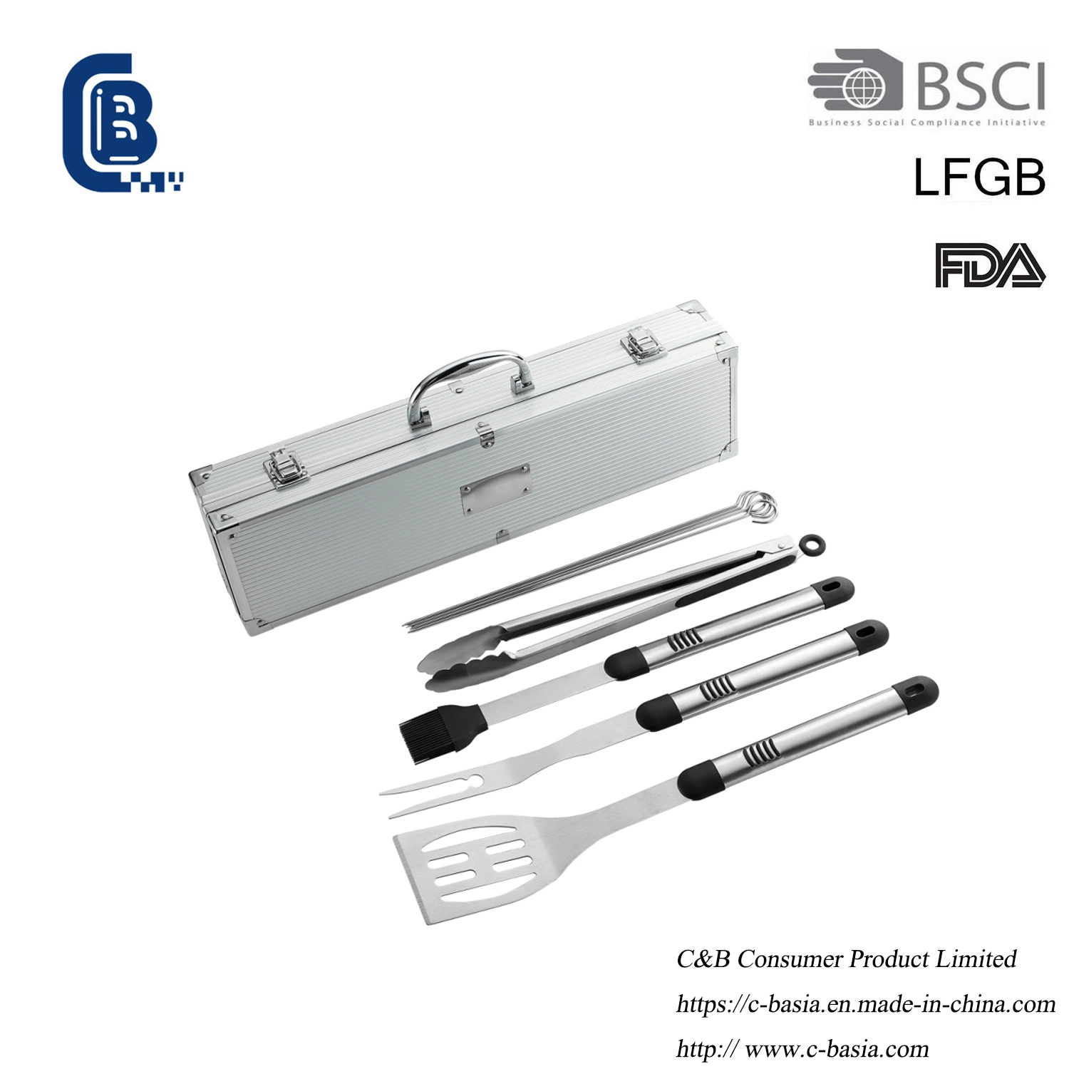 9PCS Stainless Steel BBQ Grilling Tools Set with Carry Box, Cooking Tools Barbecue Grill Set BBQ Tool 6