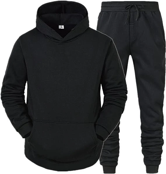 Mens Hoodie Tracksuit 2 Piece, Solid Color Fleece Warm Jogging Activewear with Long Sleeve Pullover Hoodies Casual Sweatsuit Sets for Men