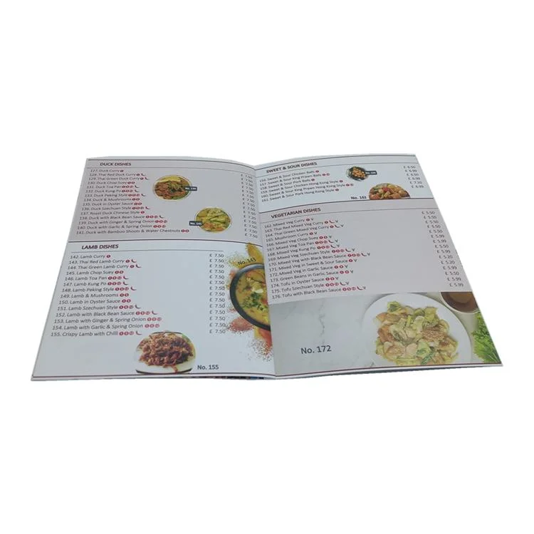 High quality/High cost performance  Cheap A5 Full Color Custom Food Menu Brochure for Booklet Folded Printing