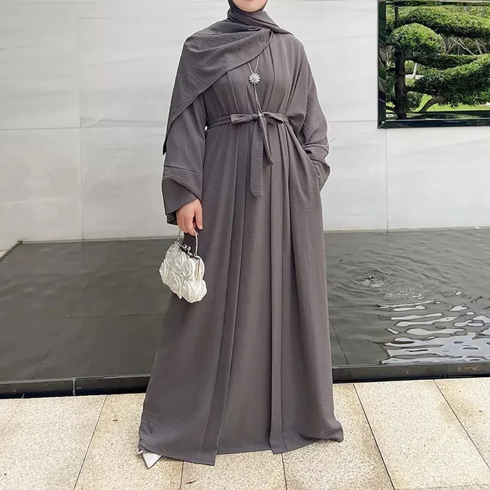 Dubai Solid Color Two Piece Set Abaya Women Muslim Dress