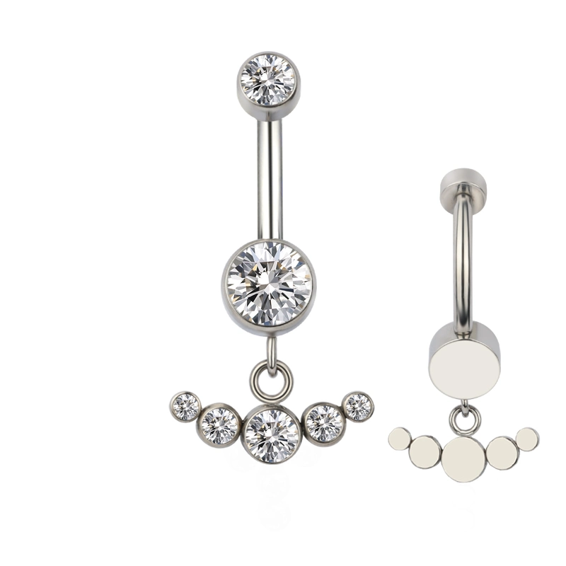 Latest Design ASTM F136 Titanium Internally Threaded Bezel Set CZ with CZ Hang Belly Button Rings Navel Rings Hot Piercing Body Jewelry