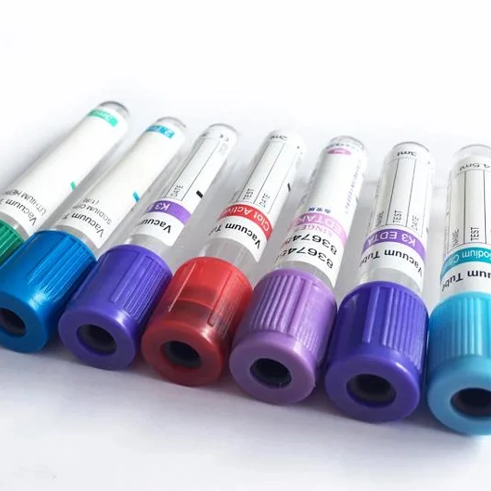 Vidro de plástico descartáveis médicos Roxo ativador de coágulo com tampão citrato de sódio tubo PT 5ml K2 K3 EDTA Tubo de soro de depressão do tubo de coleta de sangue