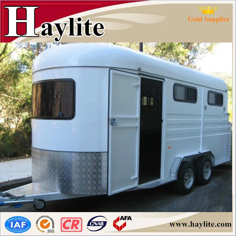 White 2 Horse Float with Horse Trailer Ramp Living Quarters and Roof for Sale