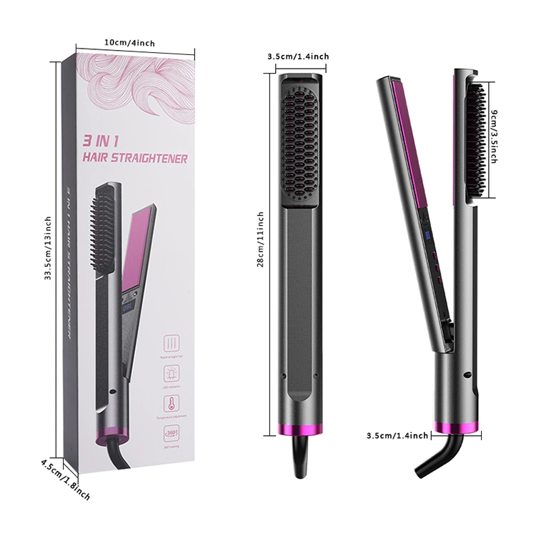 3 in 1 Hair Straightener Flat Iron with Comb Straightening Ceramic Flat Iron and Curler 3D Plates