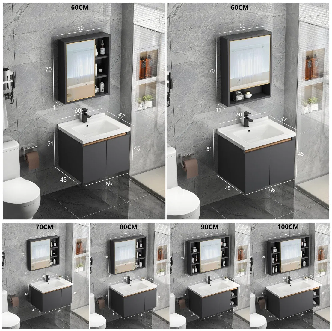 Trending Home Accessories Antique Furniture Shower Room Bathroom Set Stainless Steel Wall Cabinet with Basin