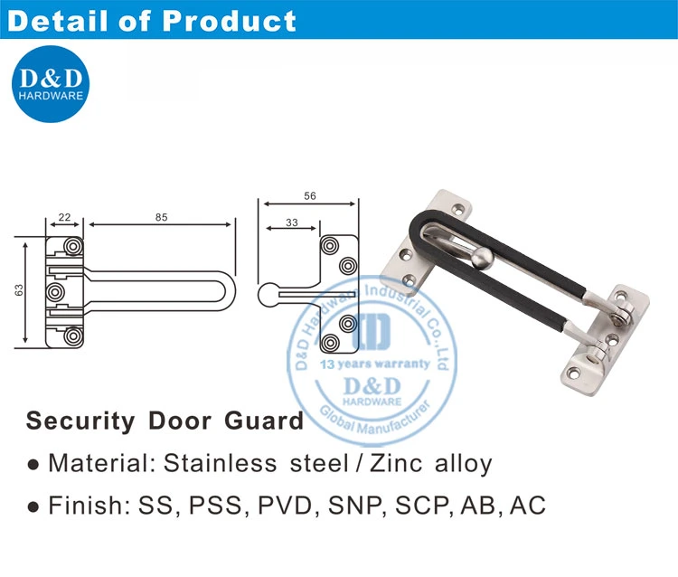 وقاء الباب من الخشب للحماية من السرقة من الفولاذ المقاوم للصدأ 304ss Door Guard