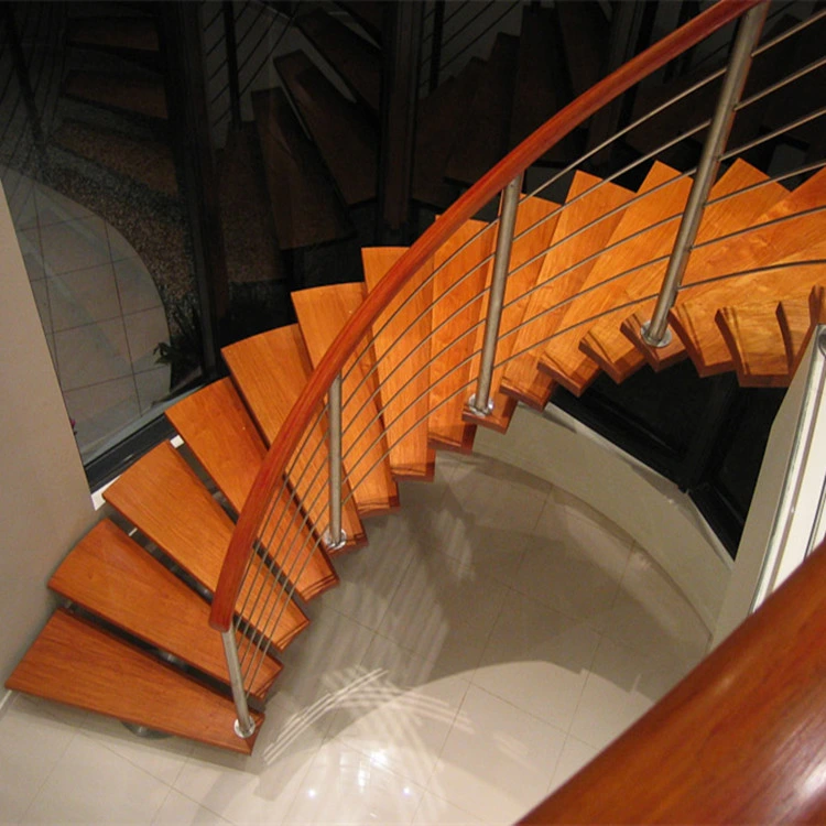 Indoor Carbon Steel Solid Wood Curved Staircase Designs