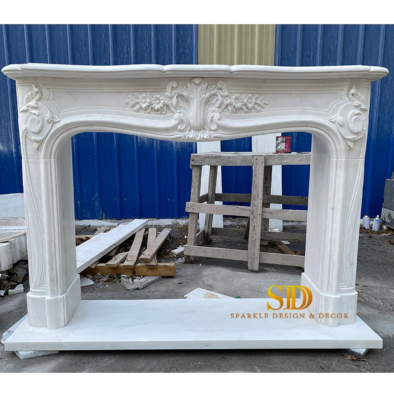 China Manufacture Good Price White Marble Fireplace Shelf Stone Fireplace Surround