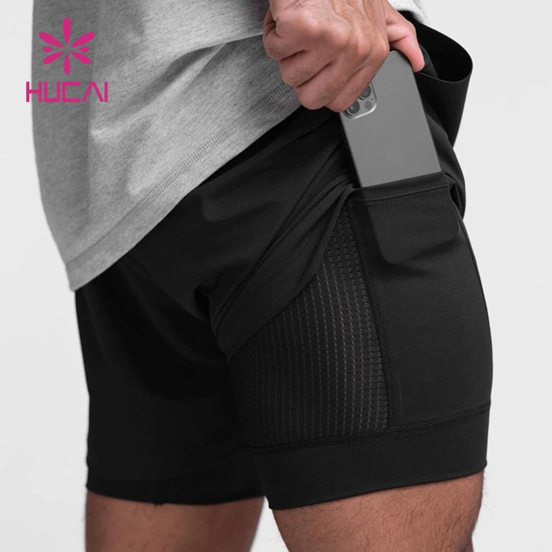 Double Layers Mesh Stitching Pocket Skinny Sports Short