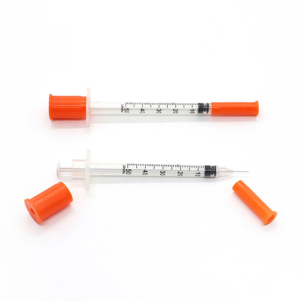 Disposable Plastic Insulin Sterile 1ml Luer Lock Syringe Fixed Needle with CE Injection Syringe