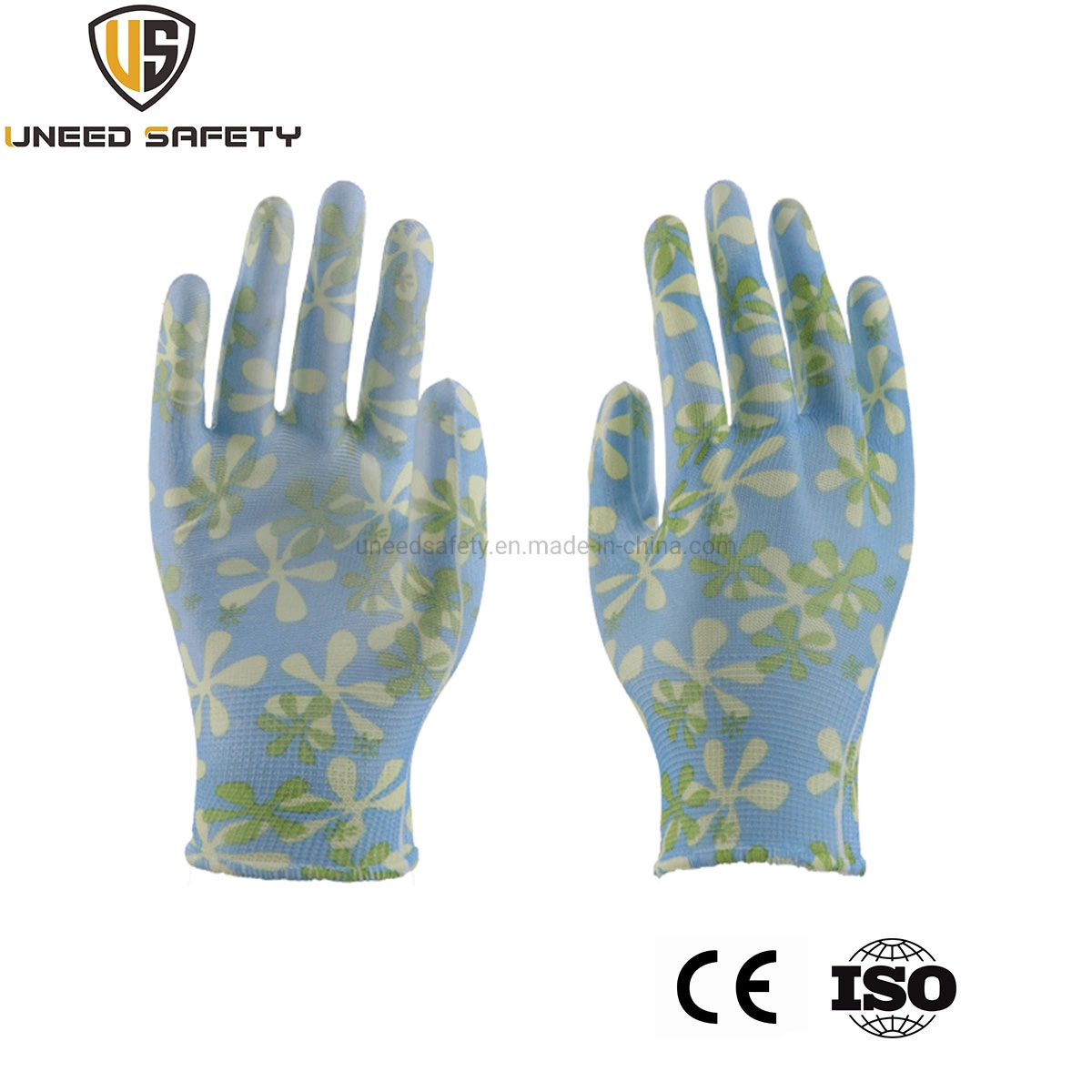 Blue/Black PU Palm Nylon Durable Coated Safety Work Gloves