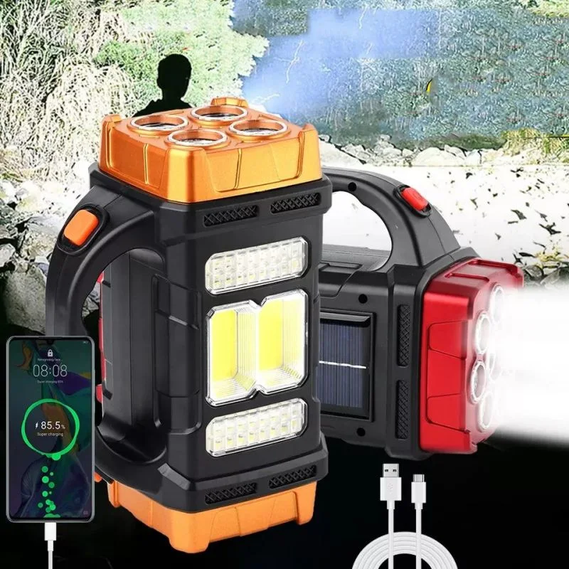 Powerful with COB Work Light 4 Gear USB Rechargeable Solar LED Flashlight