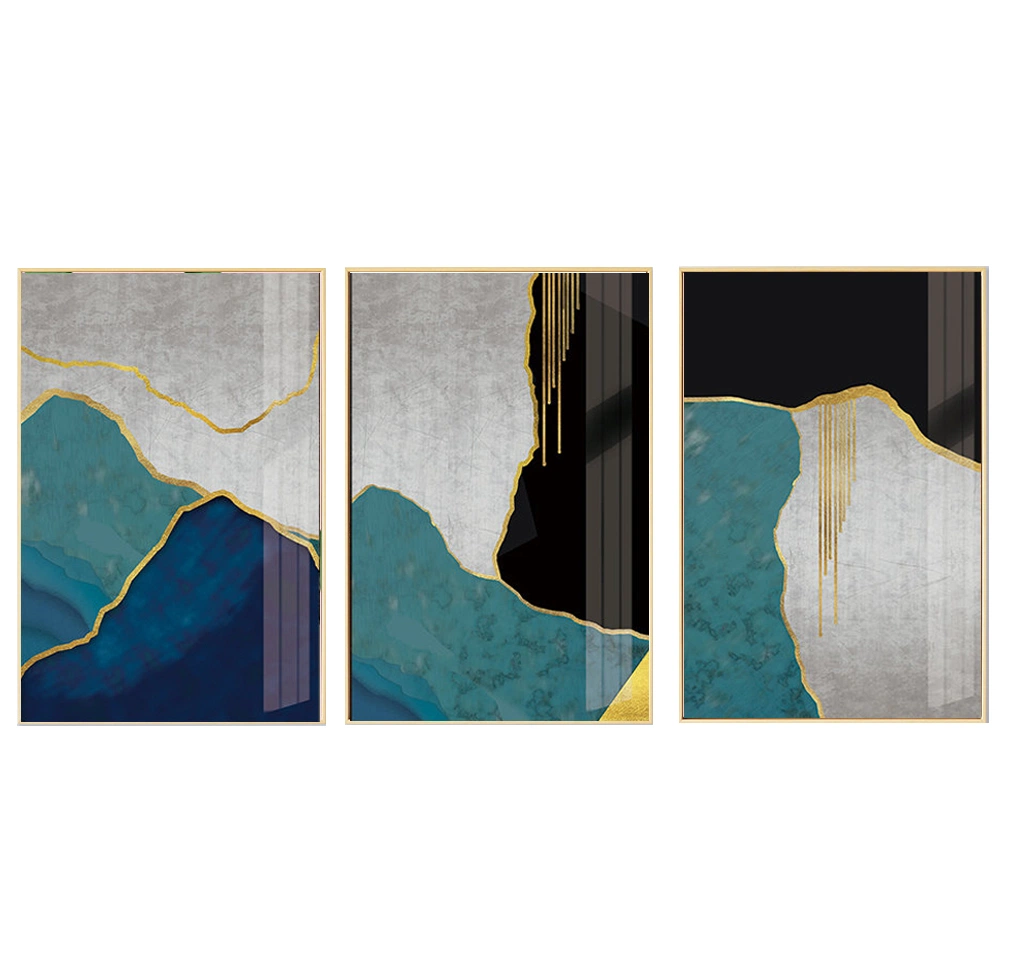 Atacado Golden Floating Frame Wall Art 3 Panel Abstract Modern Desenho pintura Canvas