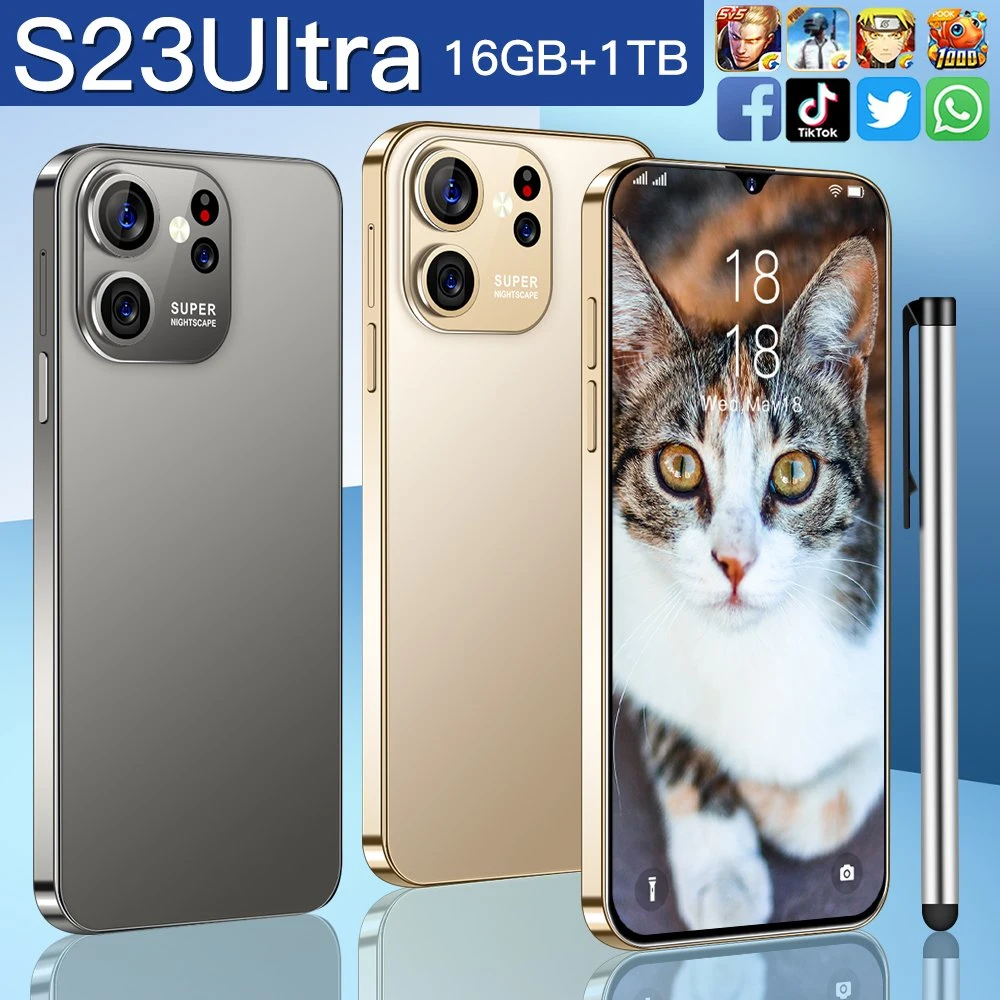 2023 هاتف ذكي جديد S23Ultra 6.8 بوصة يعمل باللمس فتح قفل الشاشة بالكامل 512 جيجابايت 1TB Camera Mobile Phone