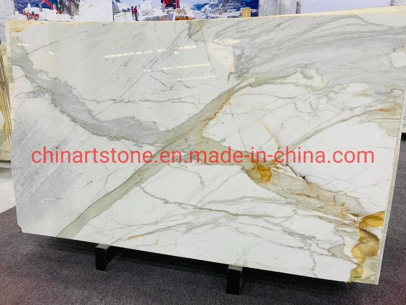 Nature Italy Calacarra Golden White Marble Slab for Countertops and Tiles