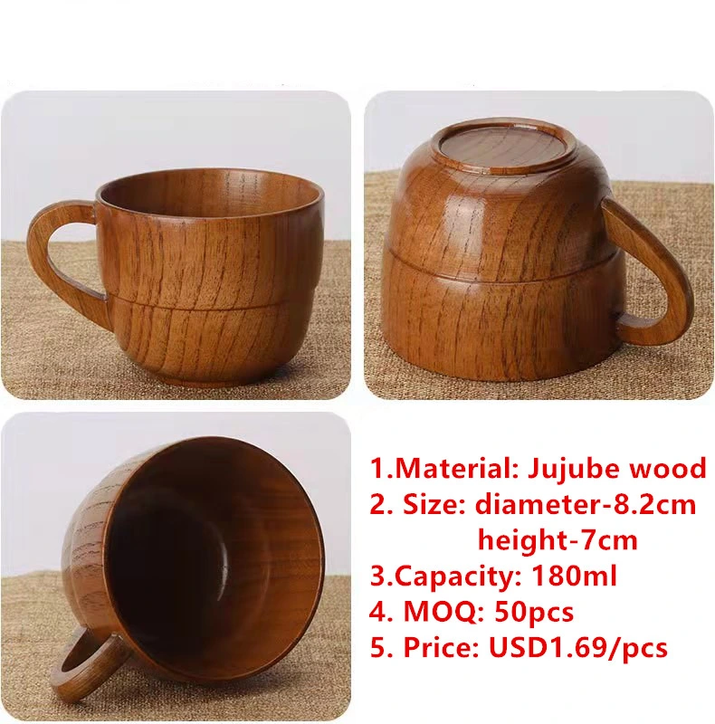 Fancy Bulk Árabe Vintage Madera reutilizable hecho a mano Hotel de encargo Casa Taza de té con leche de sake de café de madera