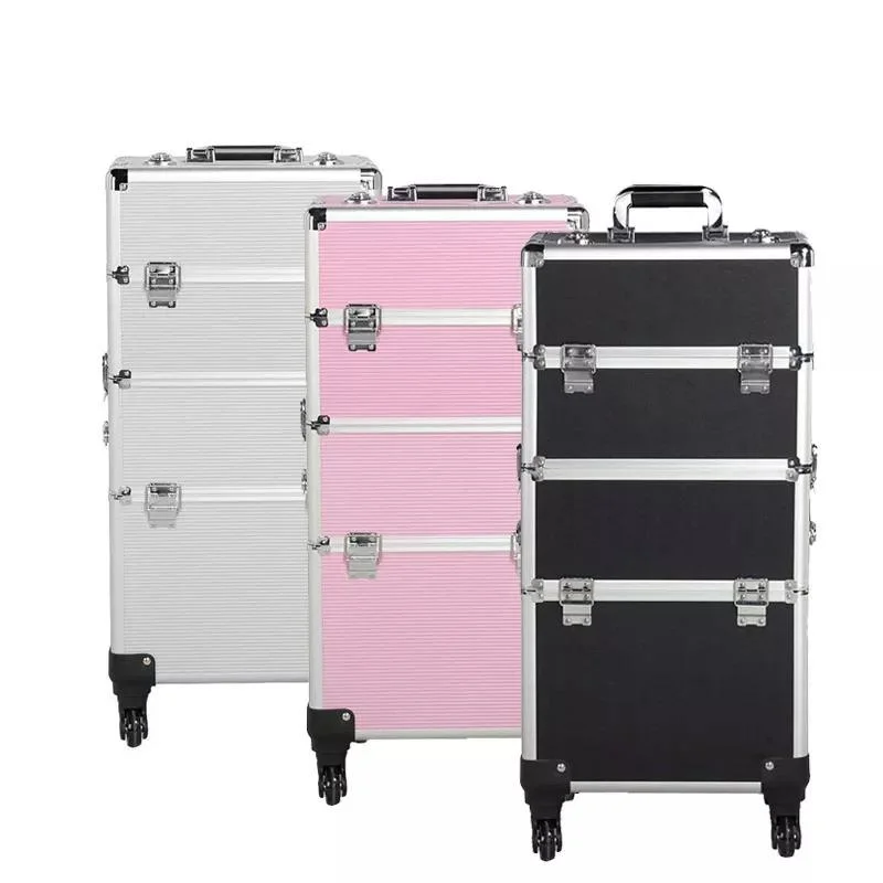 Yaeshii Have Legs Wheels Beauty 4in1 Cosmetic Travel Aluminum Makeup Trolley Professional Case