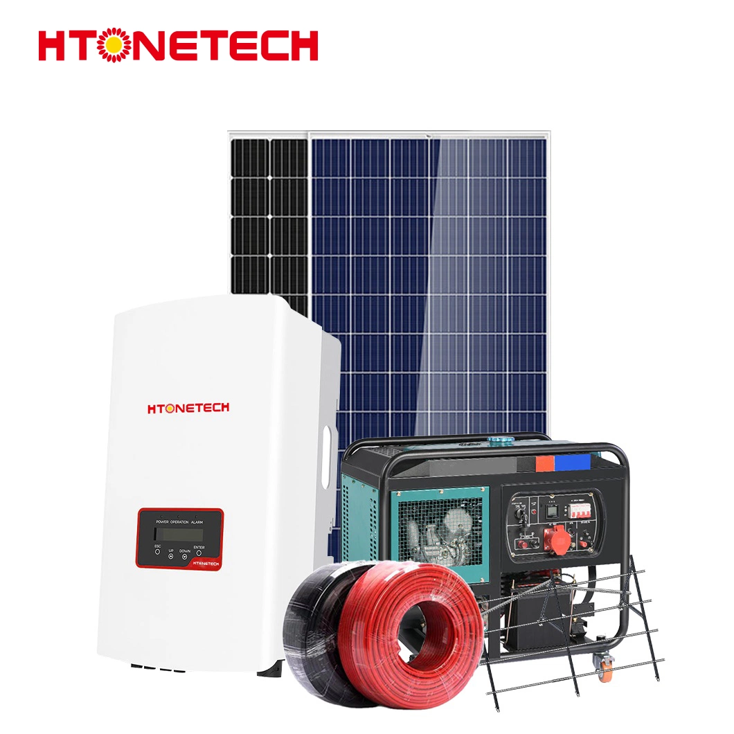 Htonetech Mono Crystal Solar Panels 250W Factory Wind Solar Hybrid Power System Inverter China 20kwh Solar Power System with 24V Diesel Generators