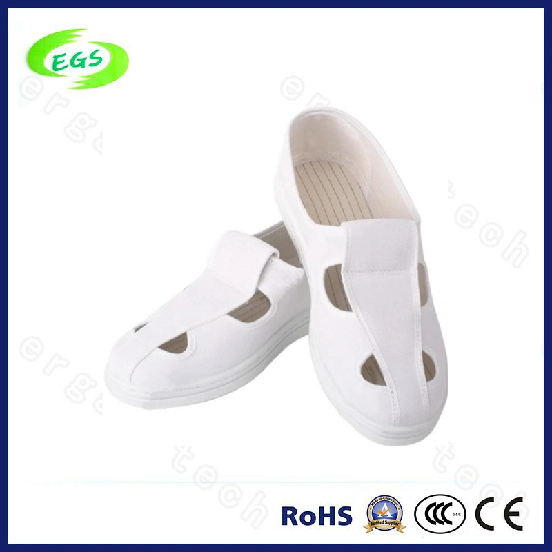Lienzo blanco de malla de PU 4 agujeros de sala limpia zapatos ESD