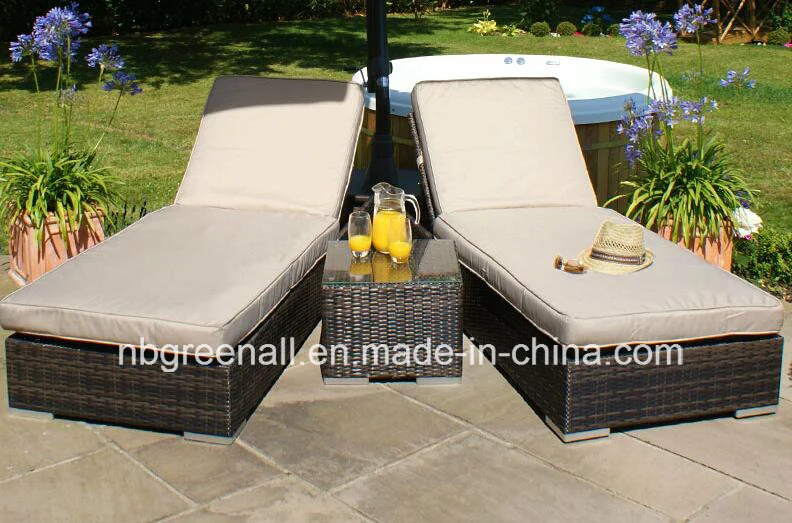 Outdoor Leisure Rattan Garden Double Beach Sun Bed Lounger Furniture