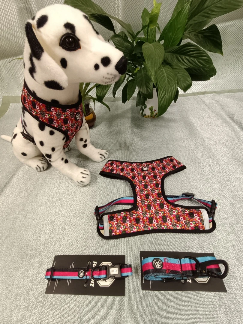 Hot Sale OEM/ODM Personalized Pet Accessories Print Reflective Reversible Quick Release Padded Polyester Pattern Dog Harness Set