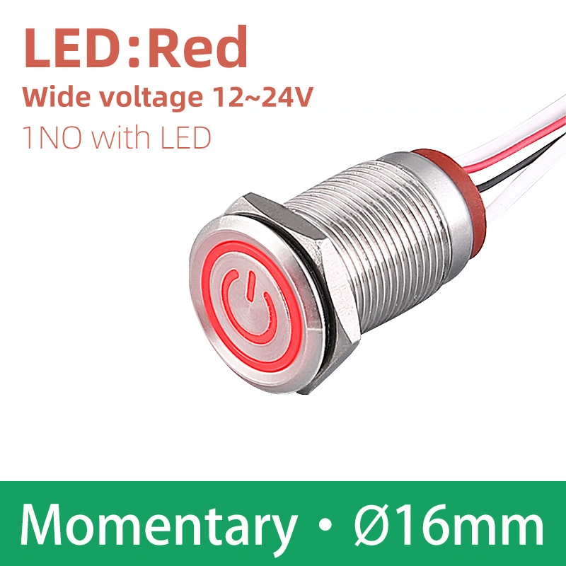 Кольцевой индикатор питания из нержавеющей стали 1no 6V 10A 16 мм Металлический кнопочный переключатель освещения с проводом для экспериментального оборудования