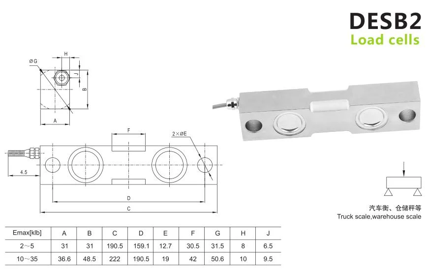 Analog Type Bridge Type Alloy Steel Double Ended Shear Beam Sensor Used in Truck Scale, Warehouse Scale OIML 2~35klb