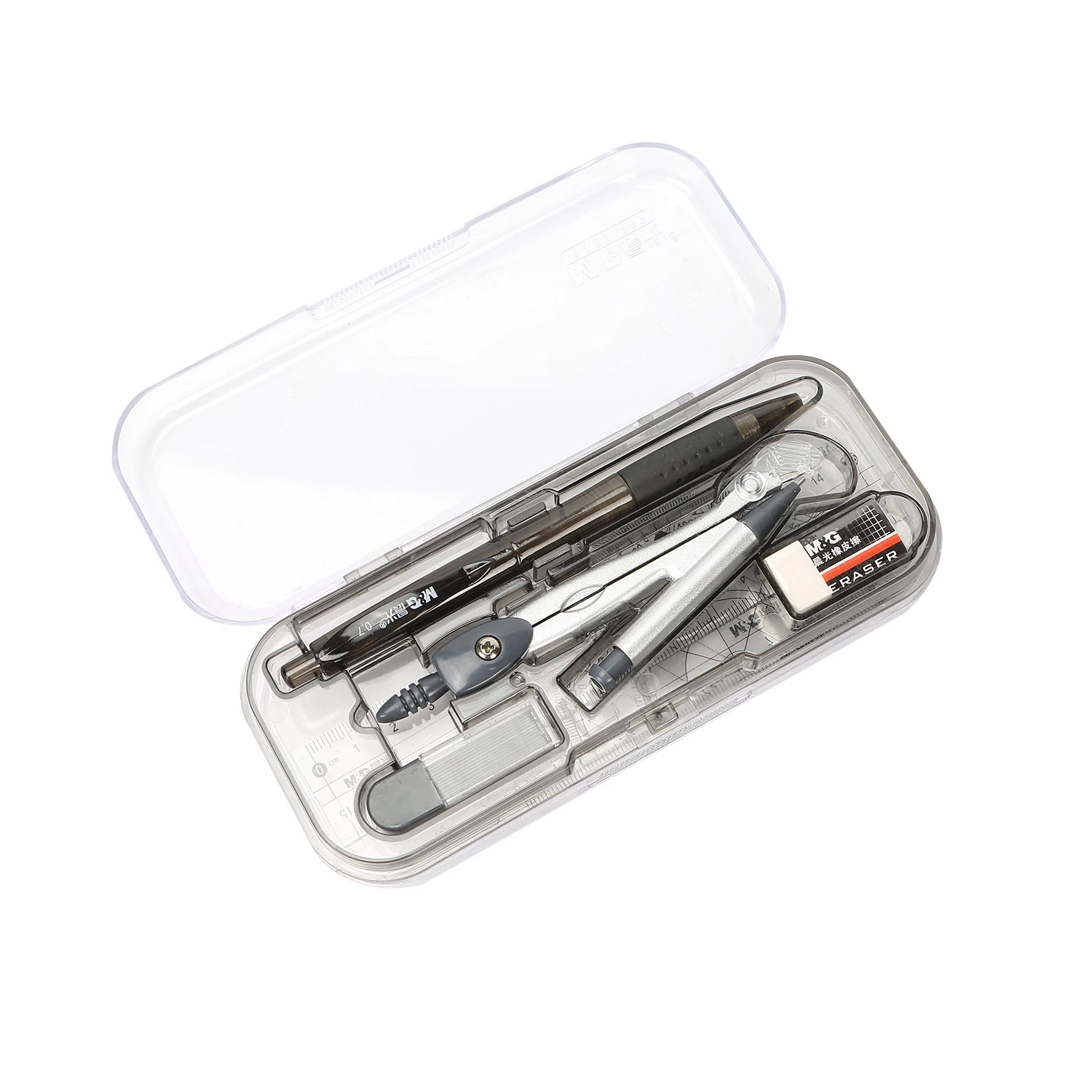 High quality/High cost performance  8PCS Stationery Mechanical Pencil Compass Set with Transparent Box for Math Drawing