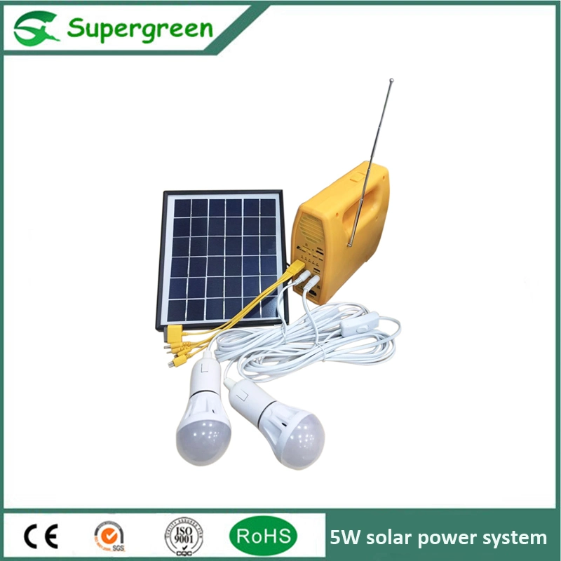 5W de potencia DC Solar Sistema Solar 1W Kit de iluminación del hogar