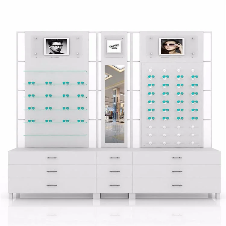 Customized Fashion Optical Shop Display Furniture Retail Price High End Floor Standing Wooden Standing Sunglass Display