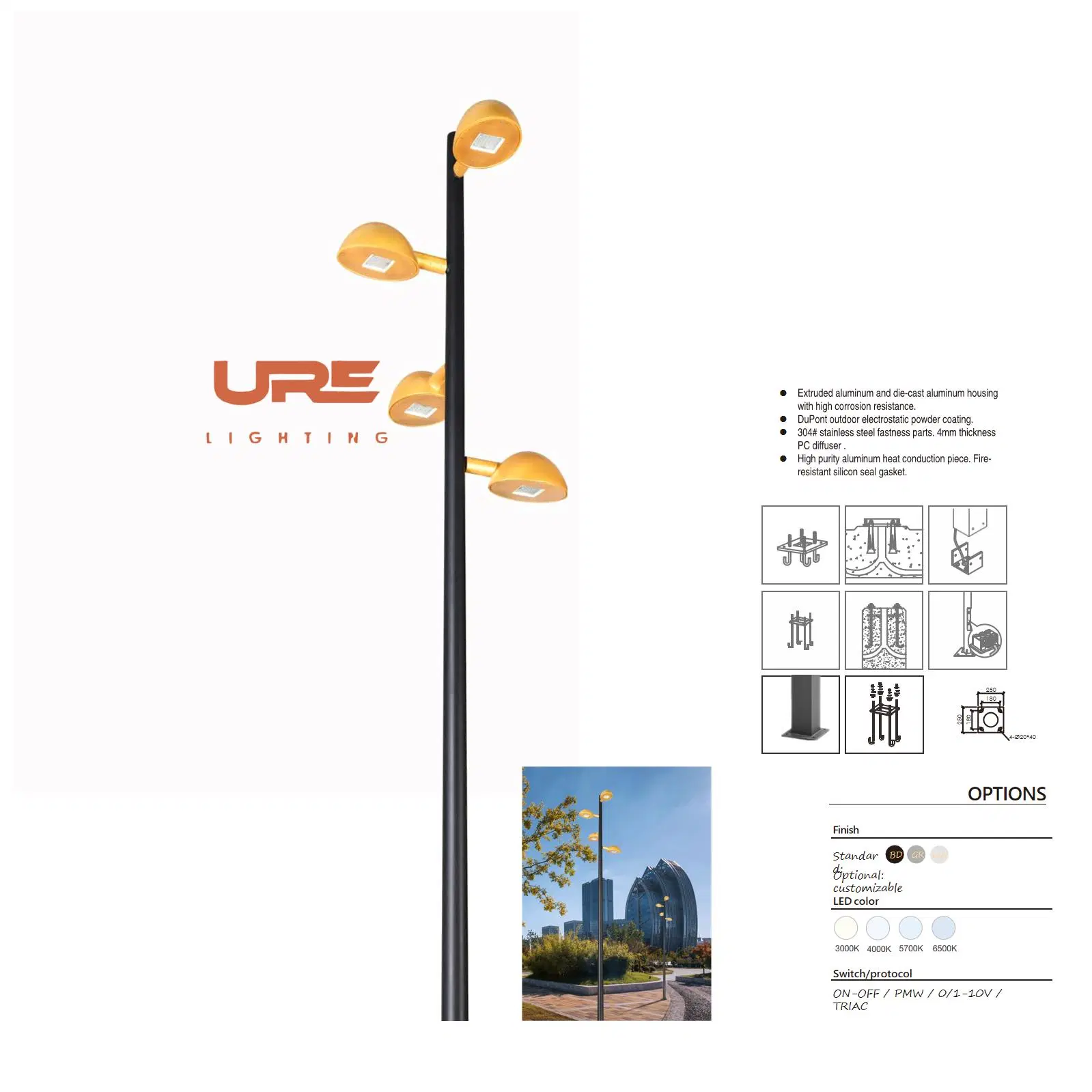 Foco Decoration Stree Light com lâmpada LED e suporte para chão