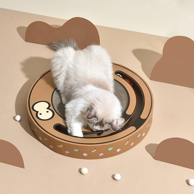 Monkey Round Corrugated Paper Cat Scratching Board with Bell Toy