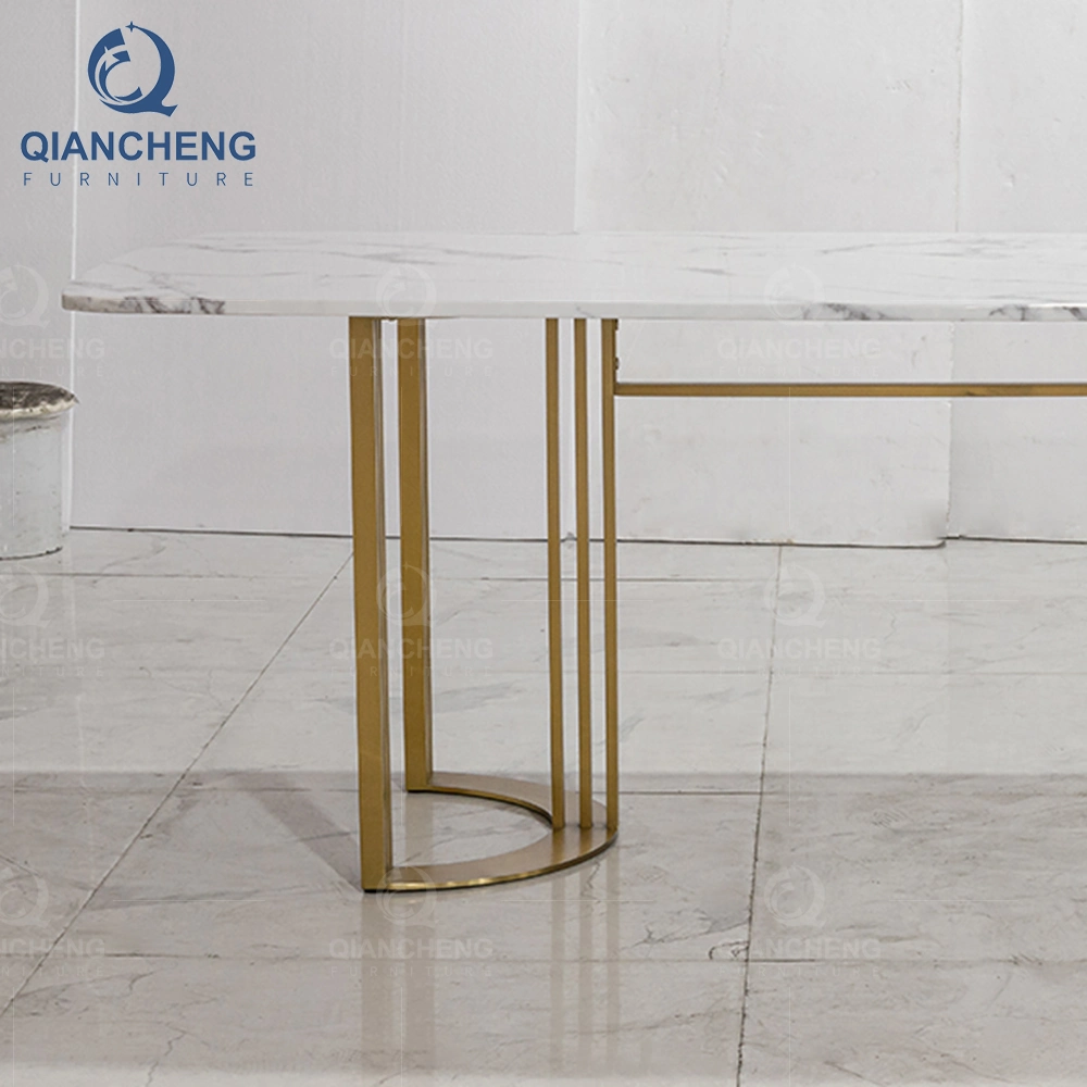 OEM Ss Home Furniture Gold Stainless Steel Dining Modern Marble Dining Table