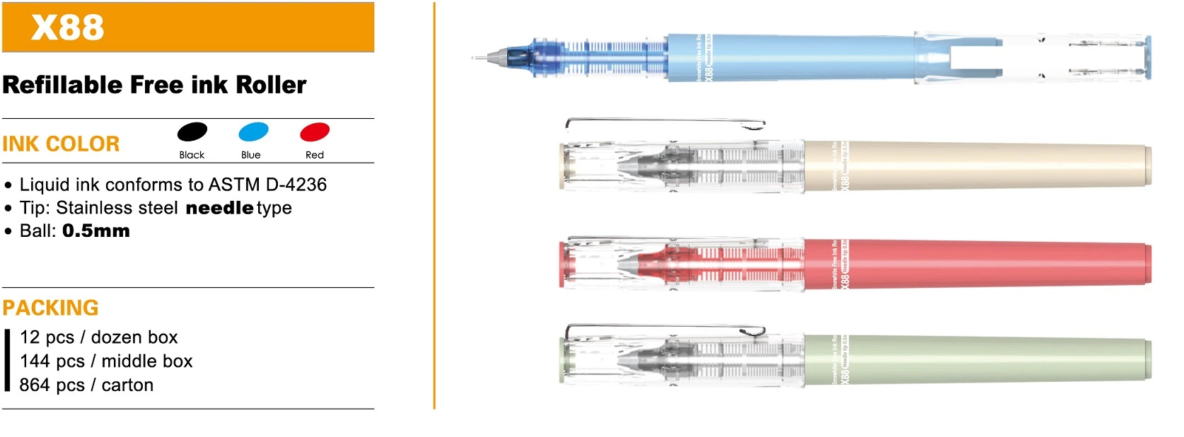 Rolete de Alimentação Stationery Office bola rápida de canetas de tinta seca por escrito suave, a ponta da agulha 0,5mm, . Clipe de metal, recarregáveis, caneta de logotipo de cor preta