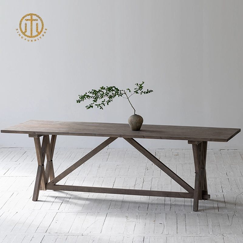 Solid Wood Round Log Wind Rectangular Home Dining Table