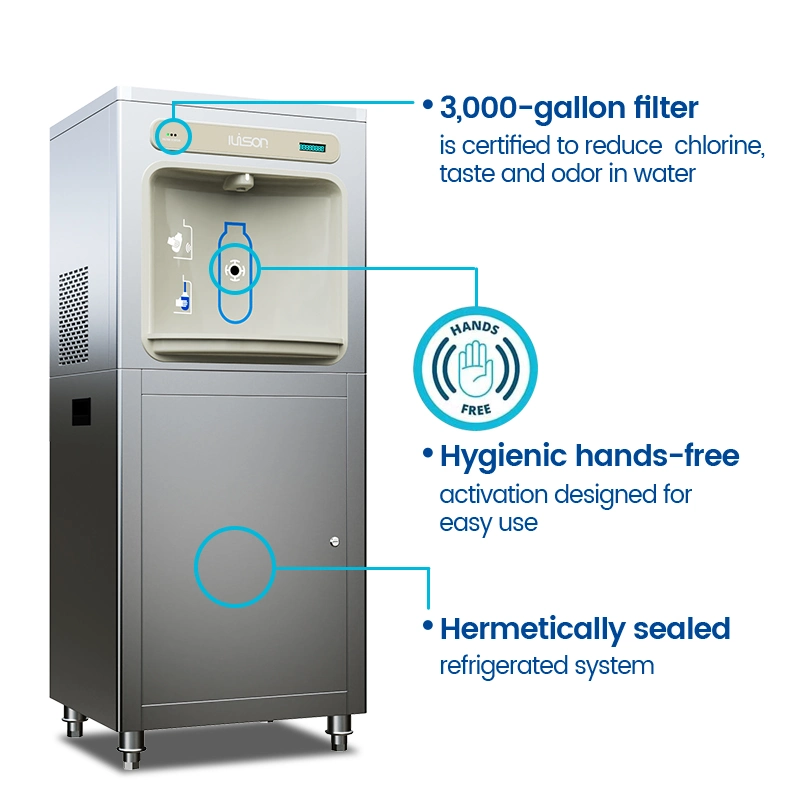 Arrefecedor de água com sensor sem toque independente em aço inoxidável com garrafa Enchimento do refrigerador de água do compressor comercial