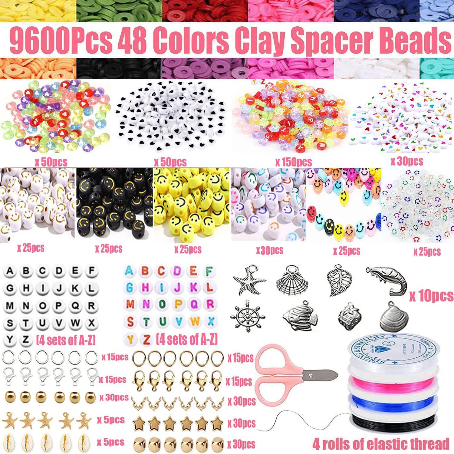 Colorful Soft Pottery Mini Letter Beads Spacer Beads Loose Beads Elastic Line DIY Handmade Accessories