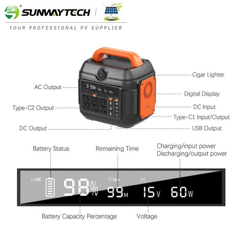 Sunway portable Power Station 40ah 14.4V 600W 576wh Solar Energy Storage Battery Bank Externe System