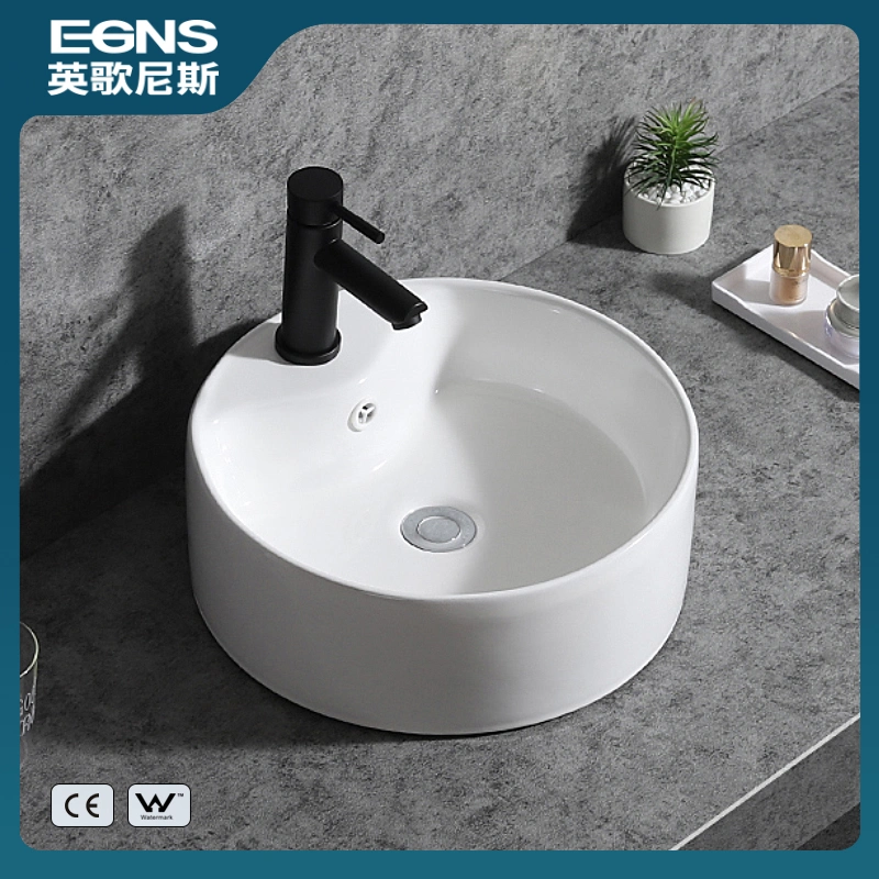 Chaozhou Sanitary Ware Factory Direct Sale Ceramic Art Basin Ceramic Wash Sink Table Top Basin with Overflew Hole and Faucet Hole