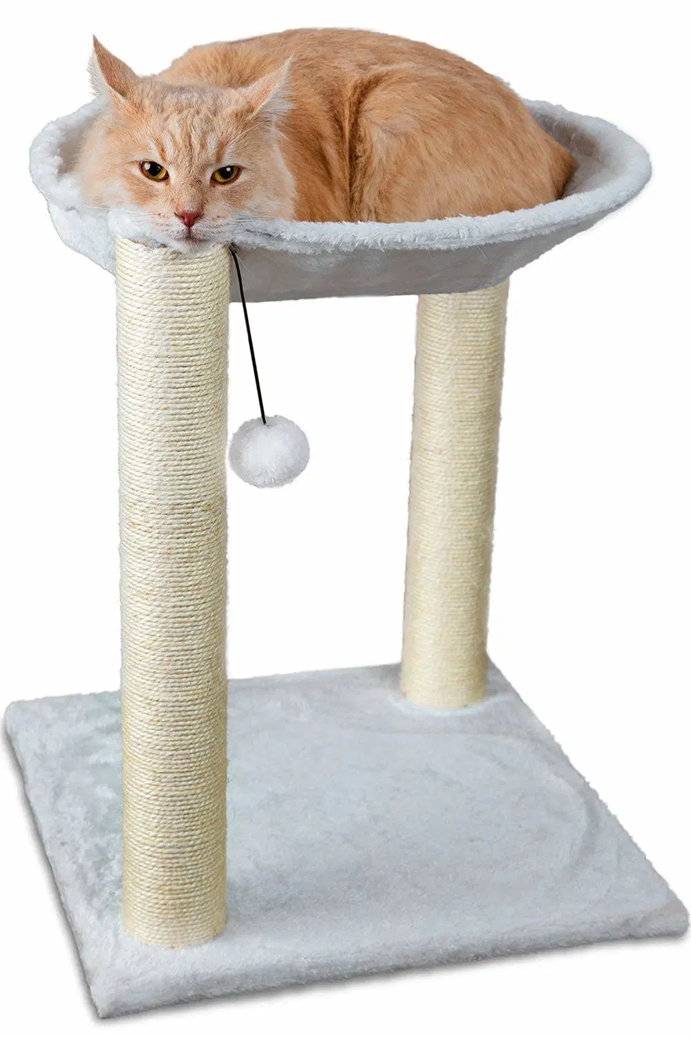 Cat Tree House, 16 X 16 X 20-Inches, Multi 2 Level, White with Scratching Post Tower, Hammock Bed and Pet Toy Ball